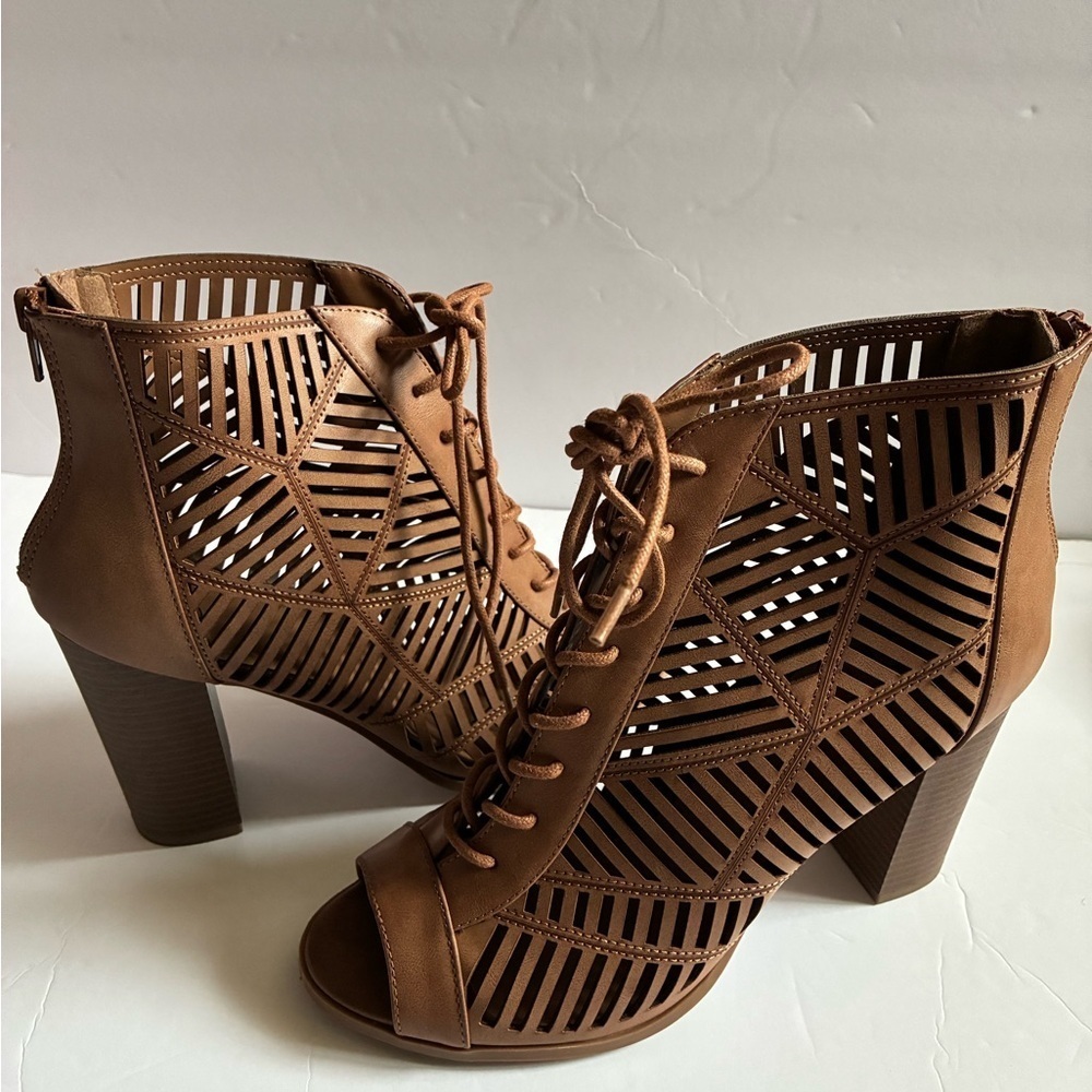 Brown Lace-Up Heeled Sandals